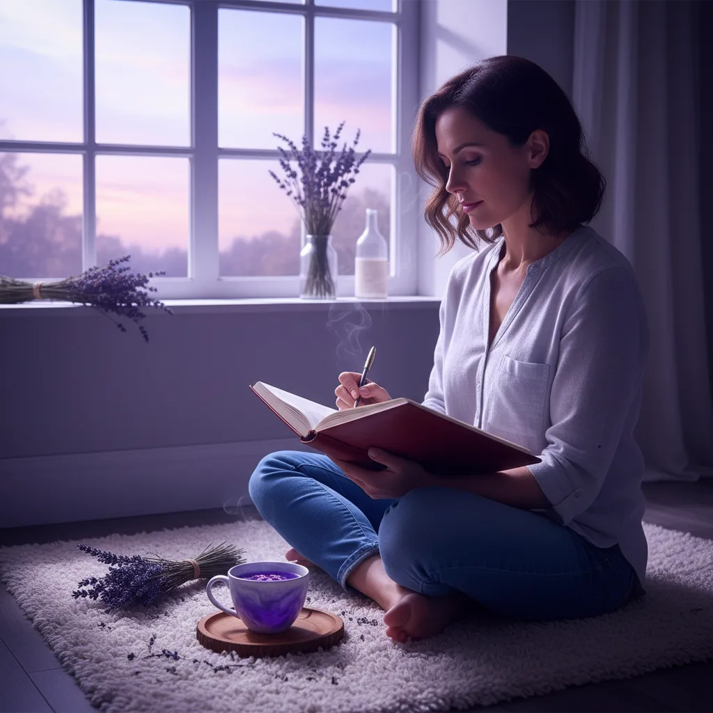 Woman journaling by soft window light